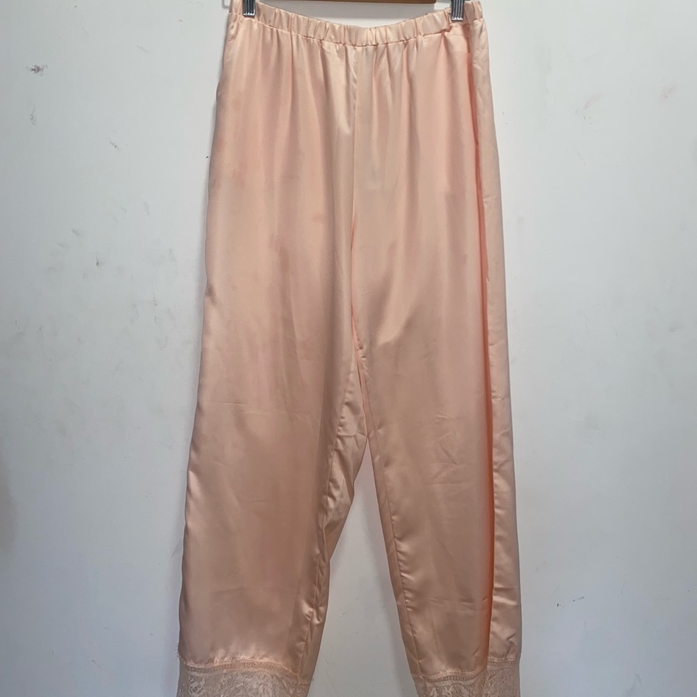 Loungeable lace satin cami pajama pants in pale pink size L